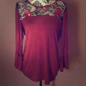 Soft n sexy red/maroon long sleeve embroidered top